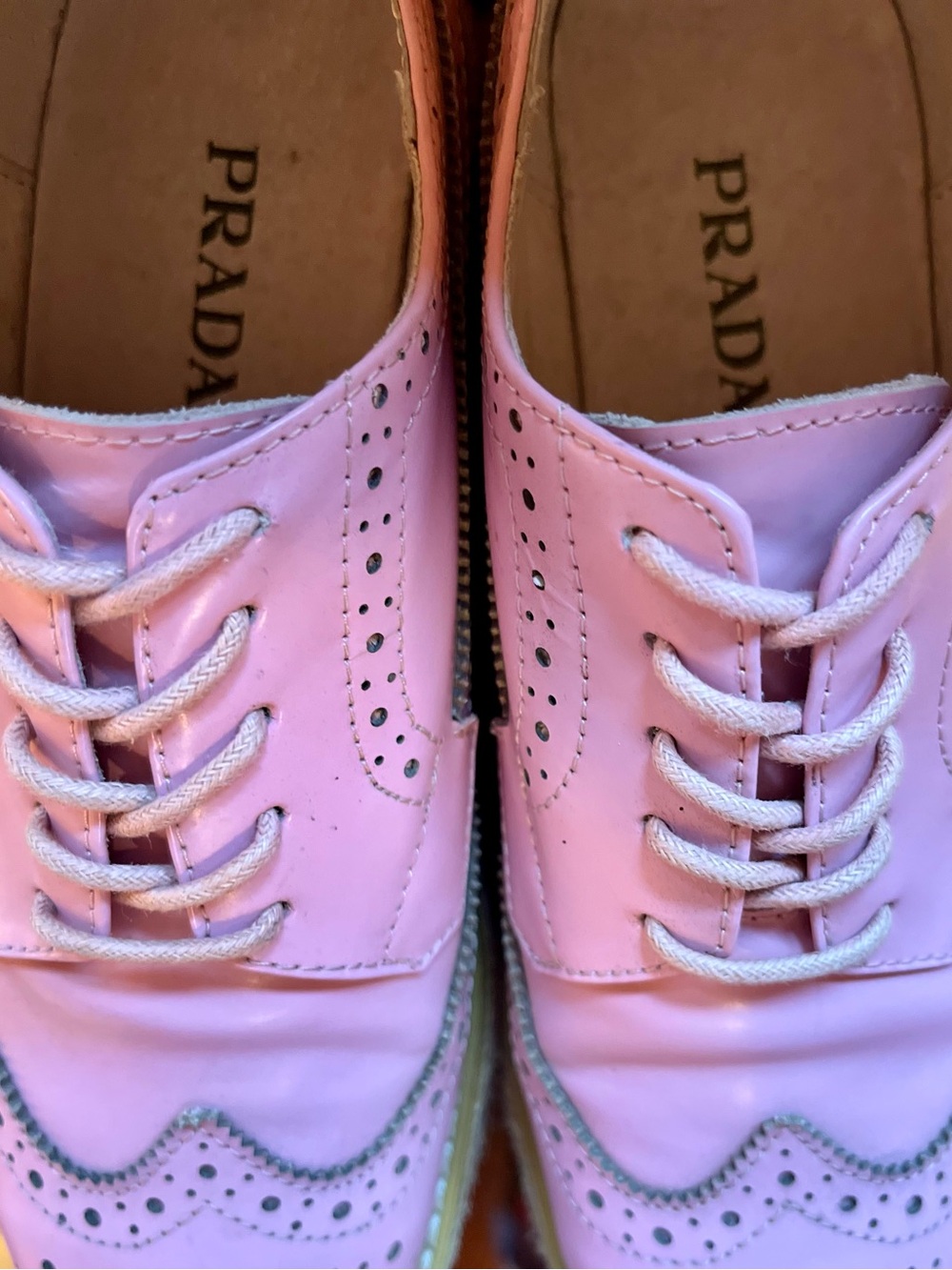 Prada Pink Leather Platform Wingtip Creeper Brogue in Size 36 - Picture 4 of 9